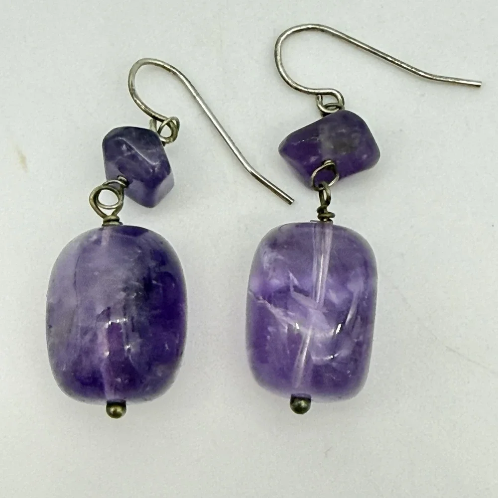 Vtg Sterling Silver Amethyst Earrings Chunky Dangle QVC Designer